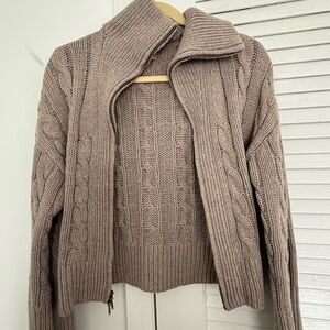 Abercrombie merino wool blend collared full zip sweater beige